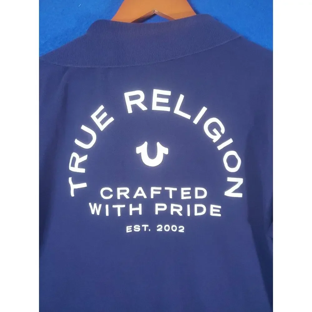 True Religion Mens Polo Shirt Size XL Blue Short Sleeve Crafted With Pride